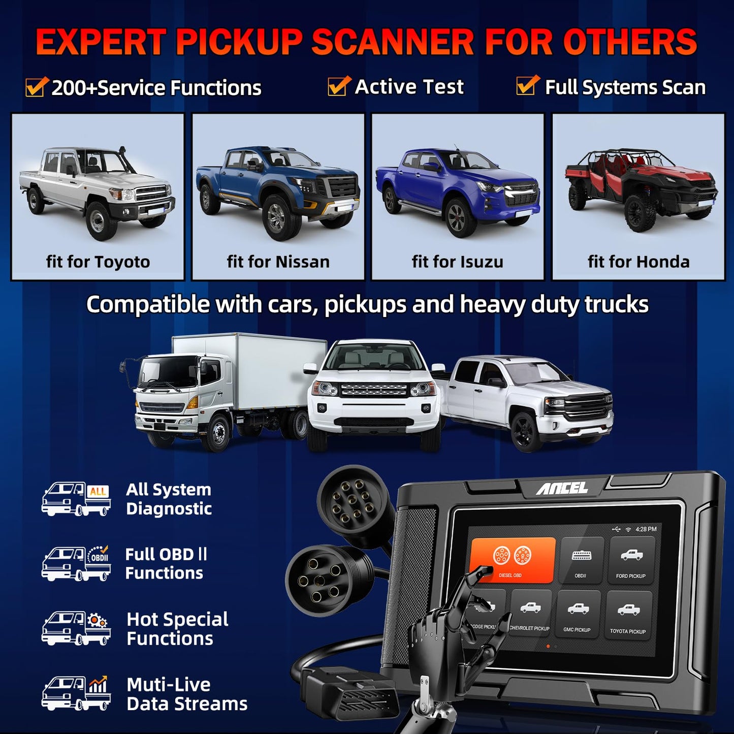 ANCEL HD3500 Plus Diesel Truck Scanner for Ford, RAM, Chevy, GMC
