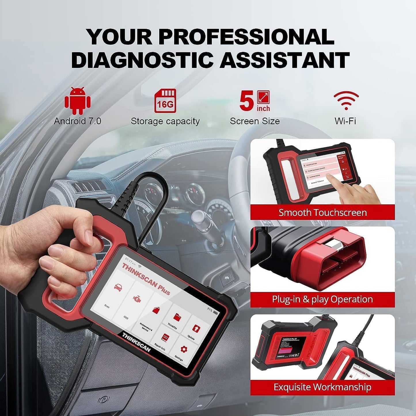 ThinkScan Plus S5 OBD2 Scanner – 4 Systems + WiFi Update
