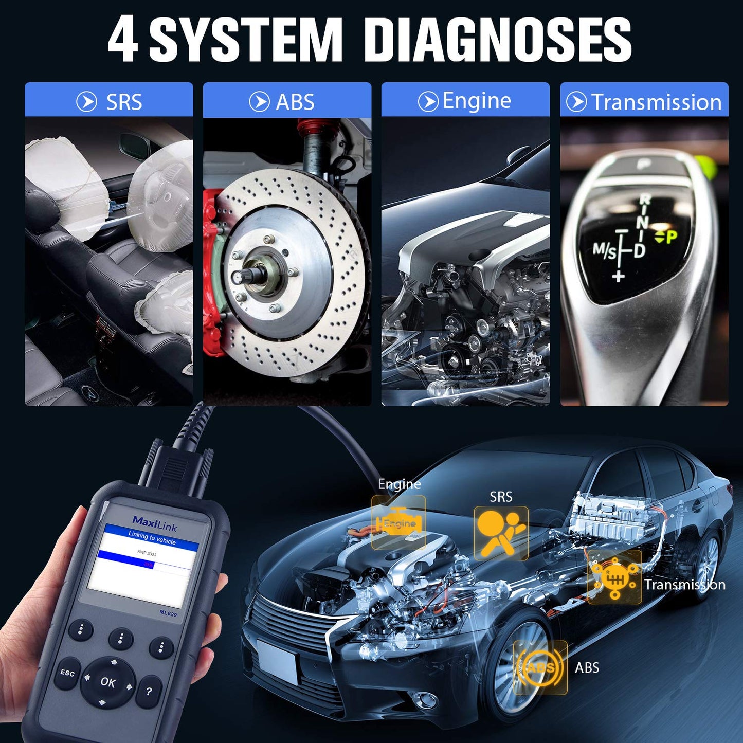 Autel MaxiLink ML629 OBD2 Scanner for ABS, SRS, Engine & Trans