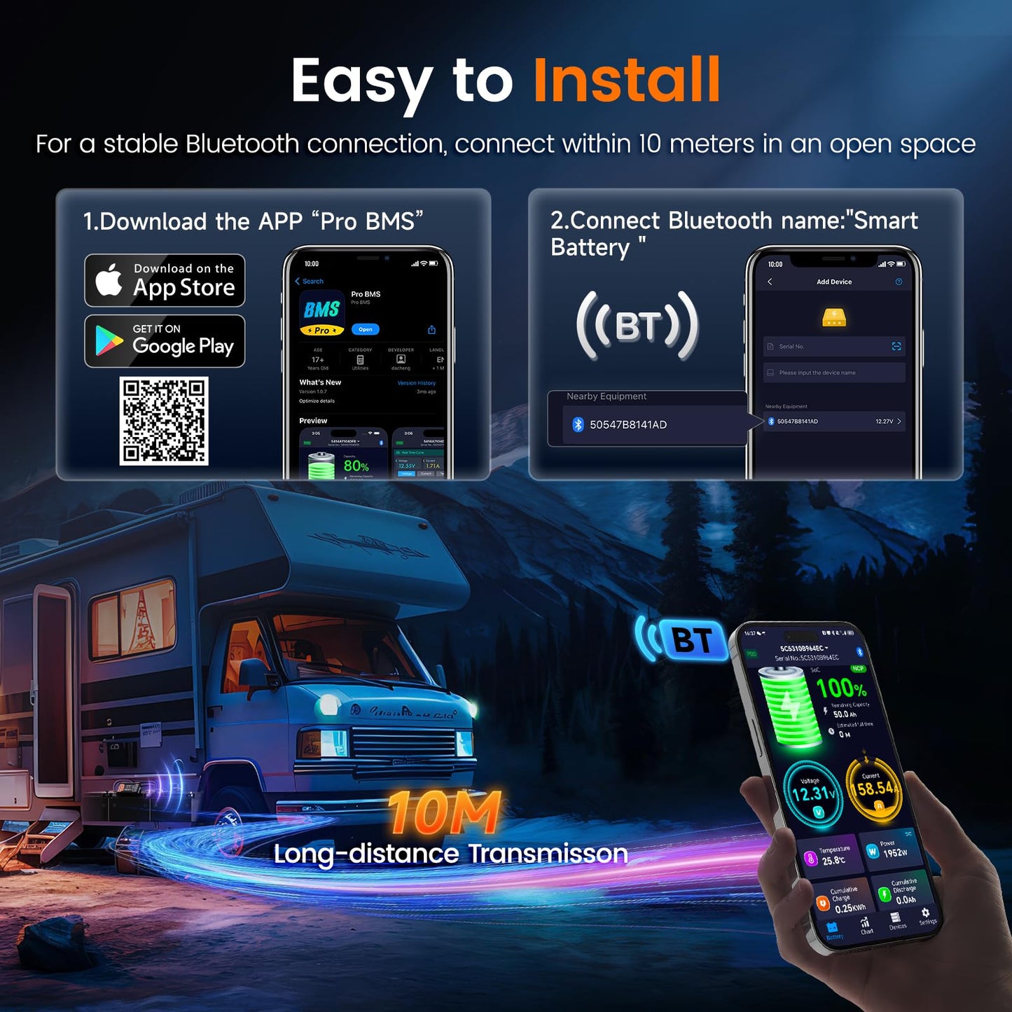 ANCEL BM1000 Bluetooth 400A Battery Monitor for RV, Marine & Solar Systems