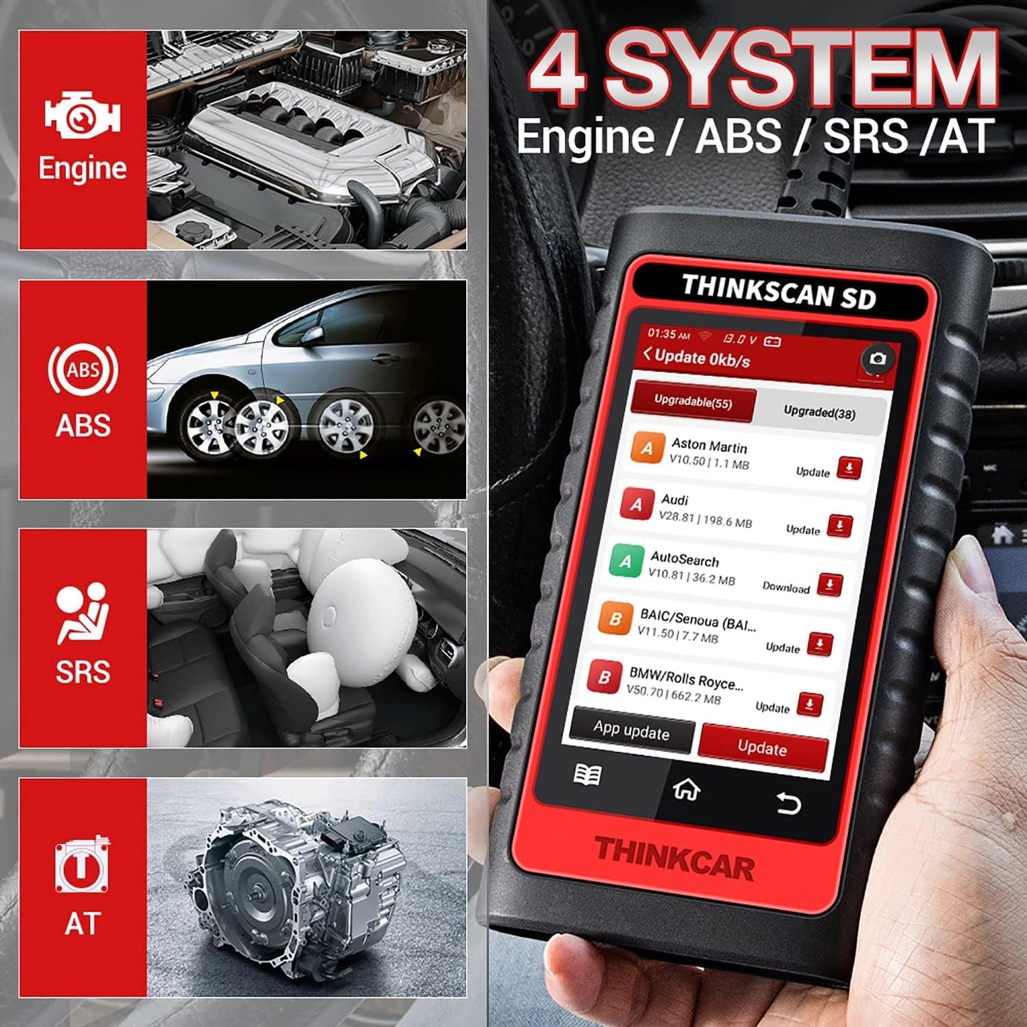 ThinkCar SD4 OBD2 Scanner – Engine, ABS, SRS & 28 Reset Functions