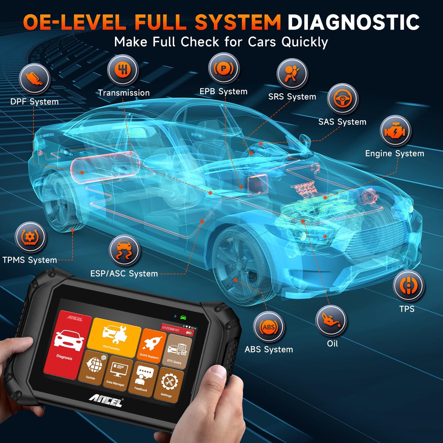 ANCEL V5BT-US Wireless OBD2 Scanner – All Systems Bidirectional Diagnostic Tool