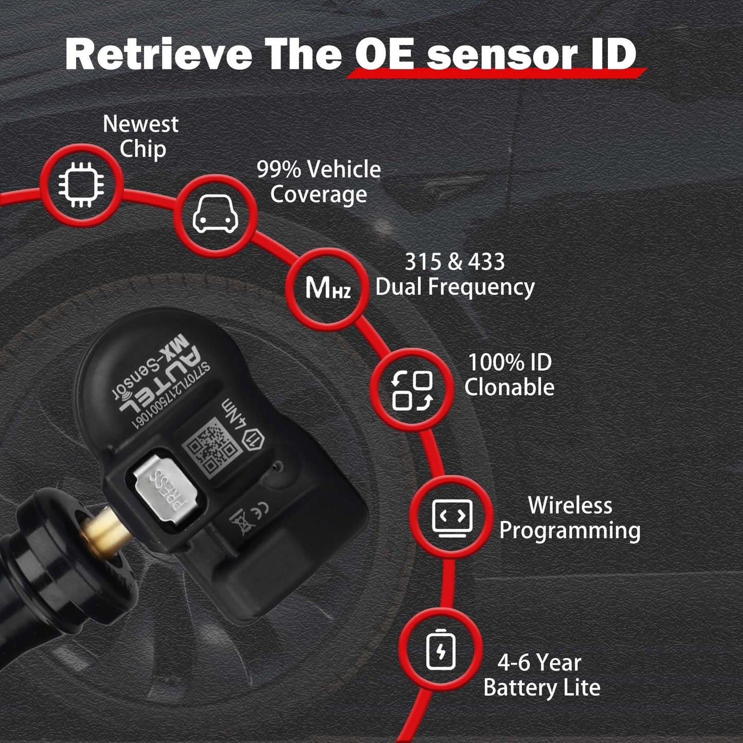 Autel MX Sensor TPMS Set – 20 Programmable 315/433MHz OE-Level