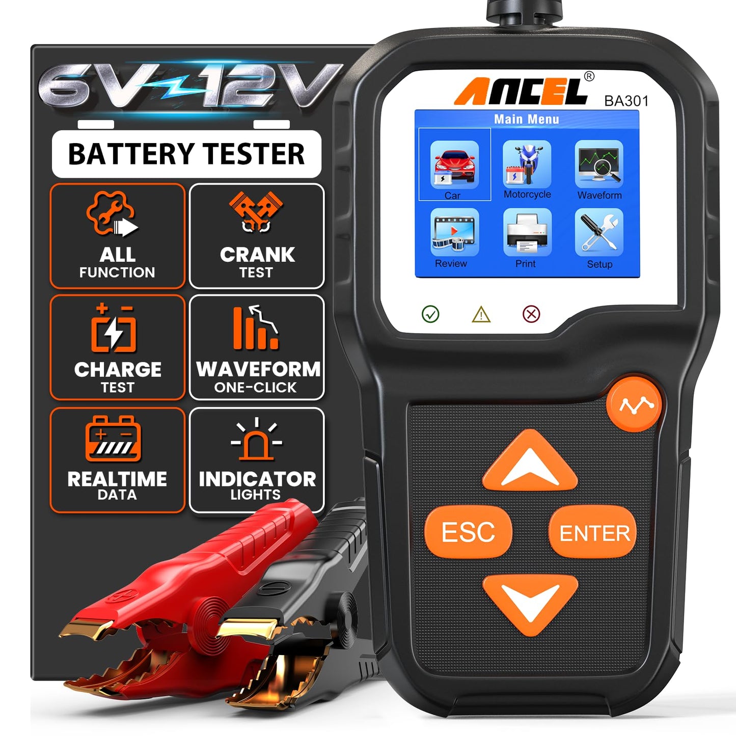 ANCEL BA301 6V & 12V Car Battery Tester with Cranking & Charging System Test