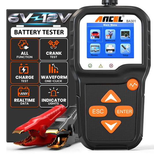ANCEL BA301 6V & 12V Car Battery Tester with Cranking & Charging System Test
