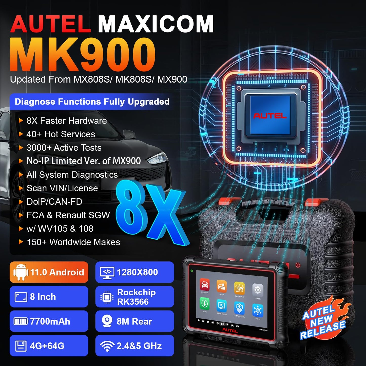 Autel MaxiCOM MK900 Scanner – ECU Coding, 3000+ Tests, 40+ Services