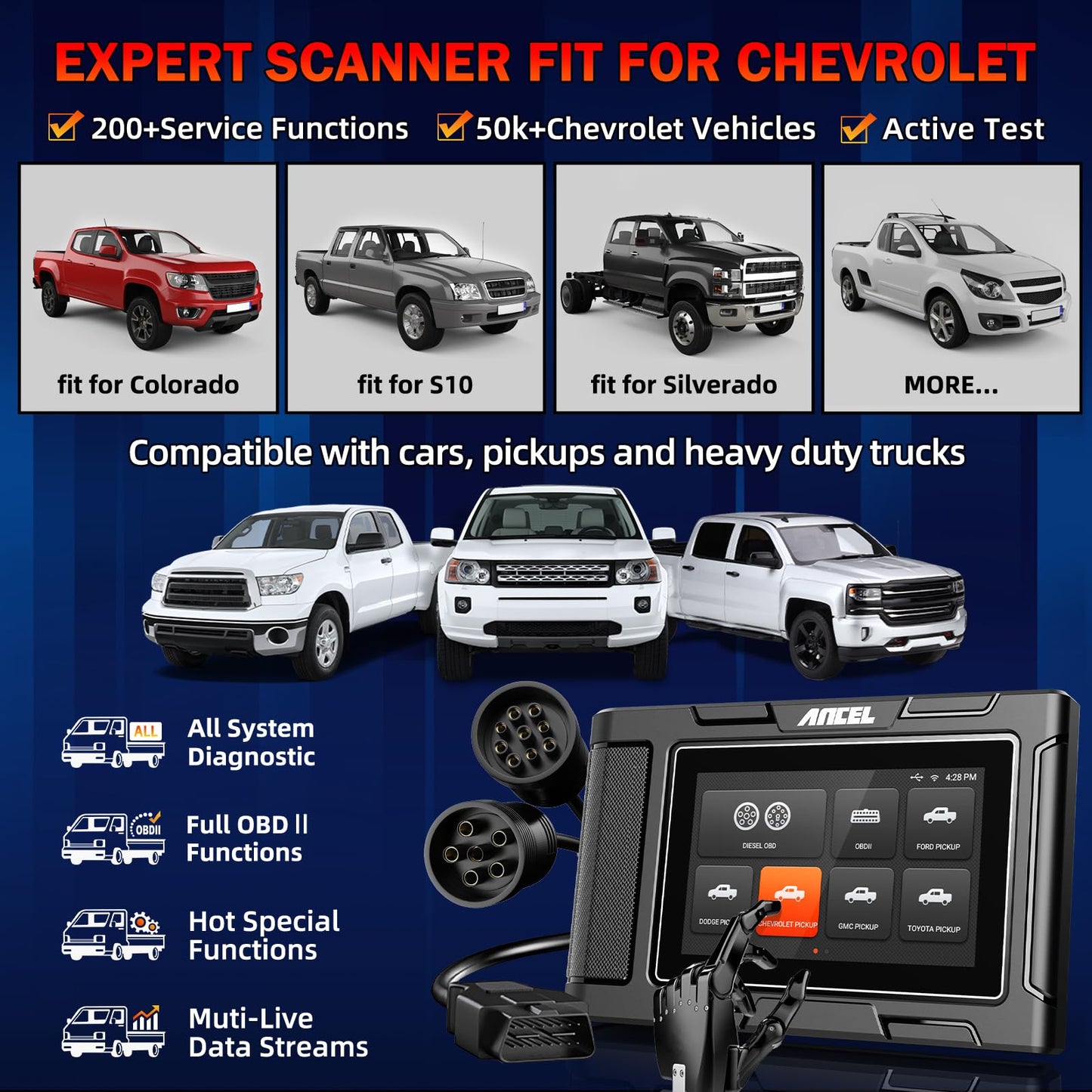 ANCEL HD3500 Plus Diesel Truck Scanner for Ford, RAM, Chevy, GMC