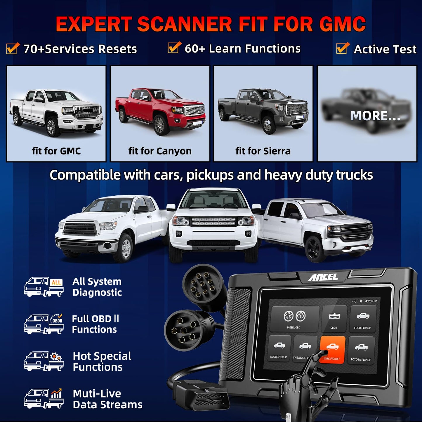 ANCEL HD3500 Plus Diesel Truck Scanner for Ford, RAM, Chevy, GMC