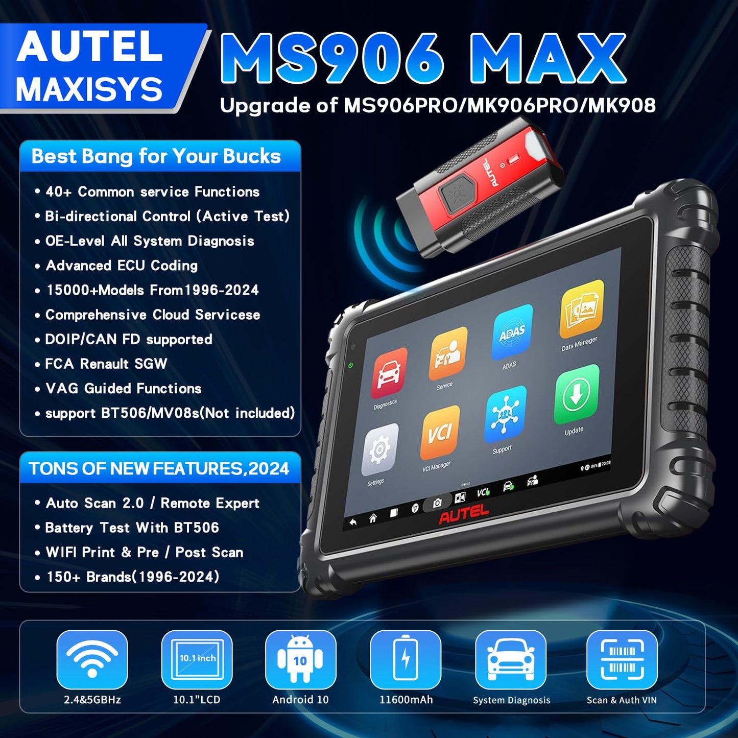 Autel MS906MAX Scanner 2025 – ECU Coding, 3000+ Tests, 40+ Services