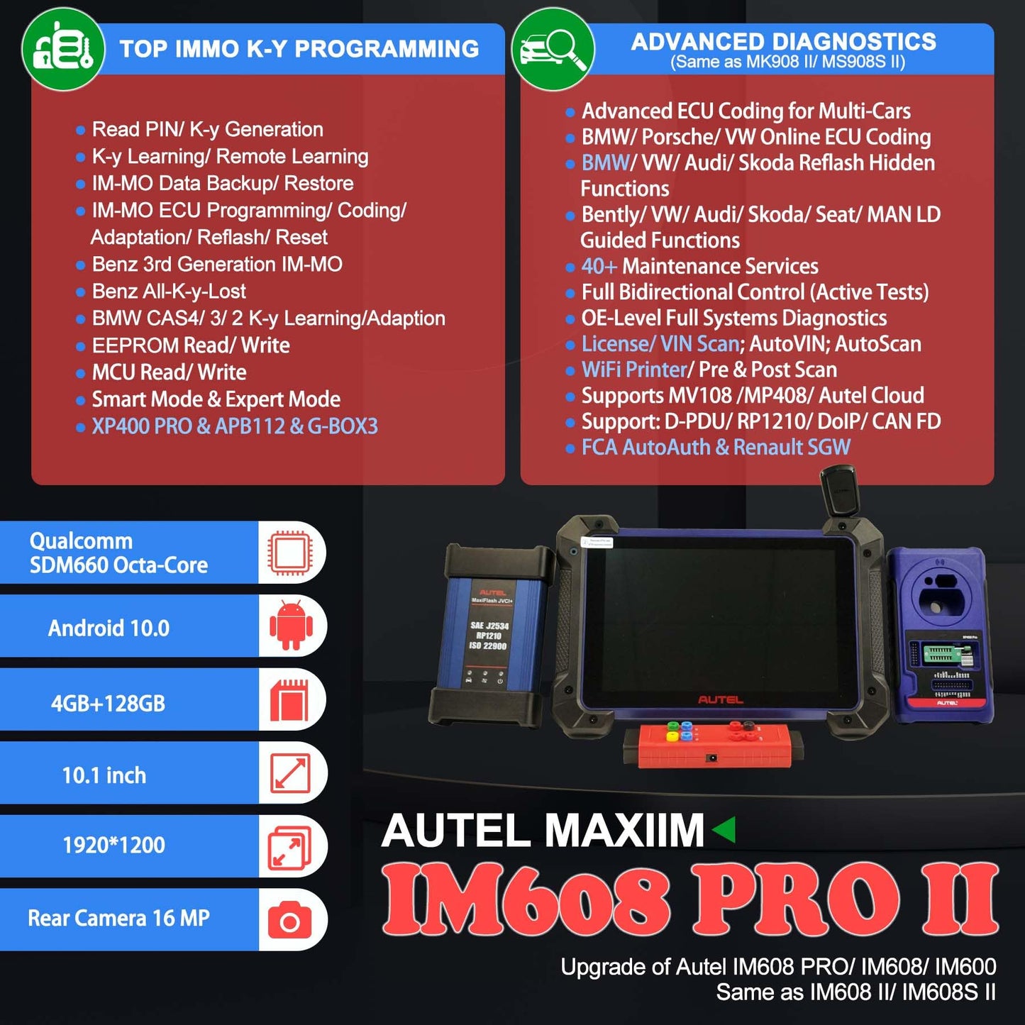 Autel IM608 PRO II Scanner – ECU Coding, 40+ Services, XP400 Pro Kit