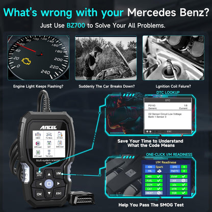 ANCEL BZ700 Mercedes OBD2 Scanner with Full System Diagnostics