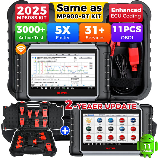 Autel MaxiPRO MP808S KIT (2025) – Bidirectional ECU Scan Tool with 30+ Services, OE-Level Diagnostics, 11 OBD1 Adapters & 2-Year Free Updates