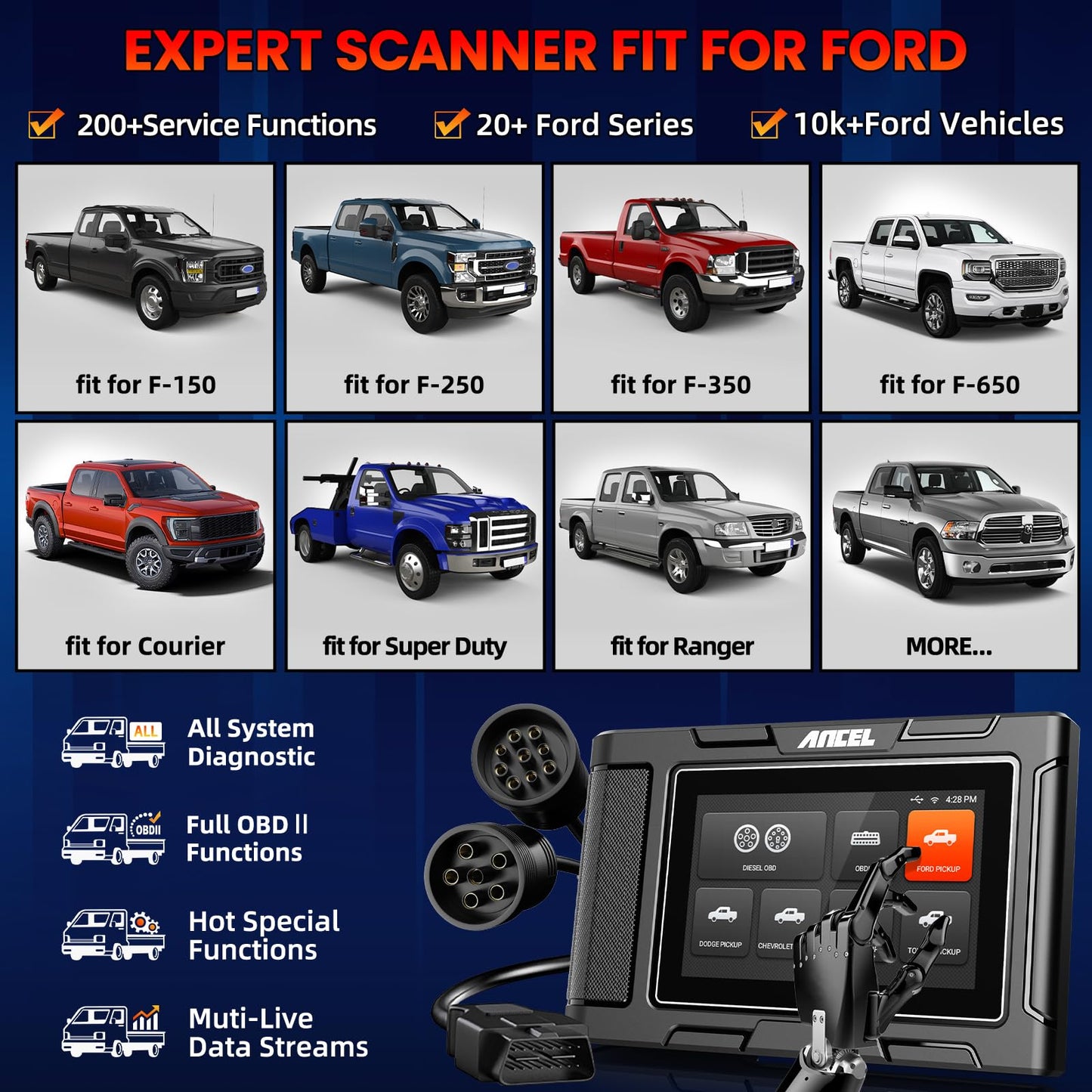 ANCEL HD3500 Plus Diesel Truck Scanner for Ford, RAM, Chevy, GMC