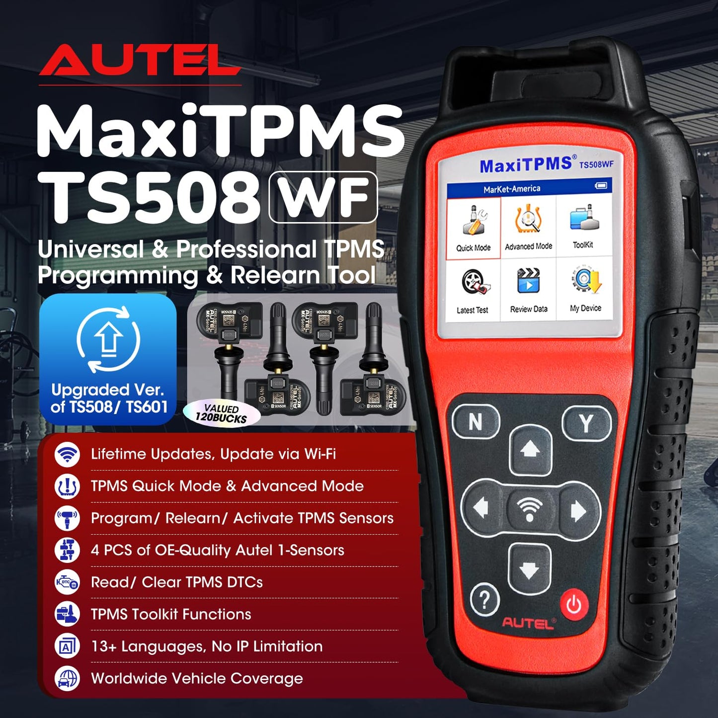 Autel TS508WF TPMS Tool Kit with 4 MX-Sensors (2025 WiFi)