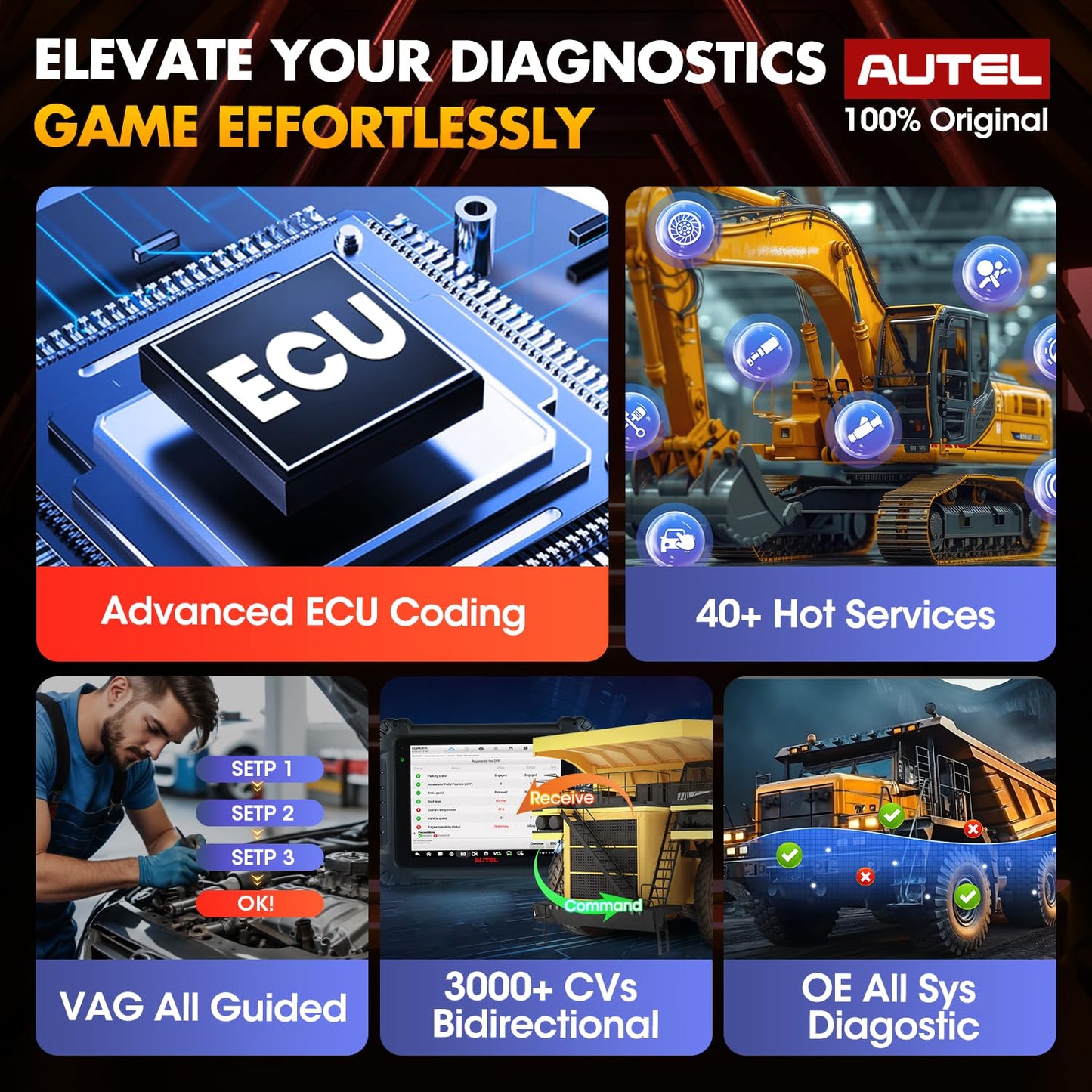 Autel CAT 9-Pin Adapter for MaxiSYS CV – Off-Highway Diagnostics