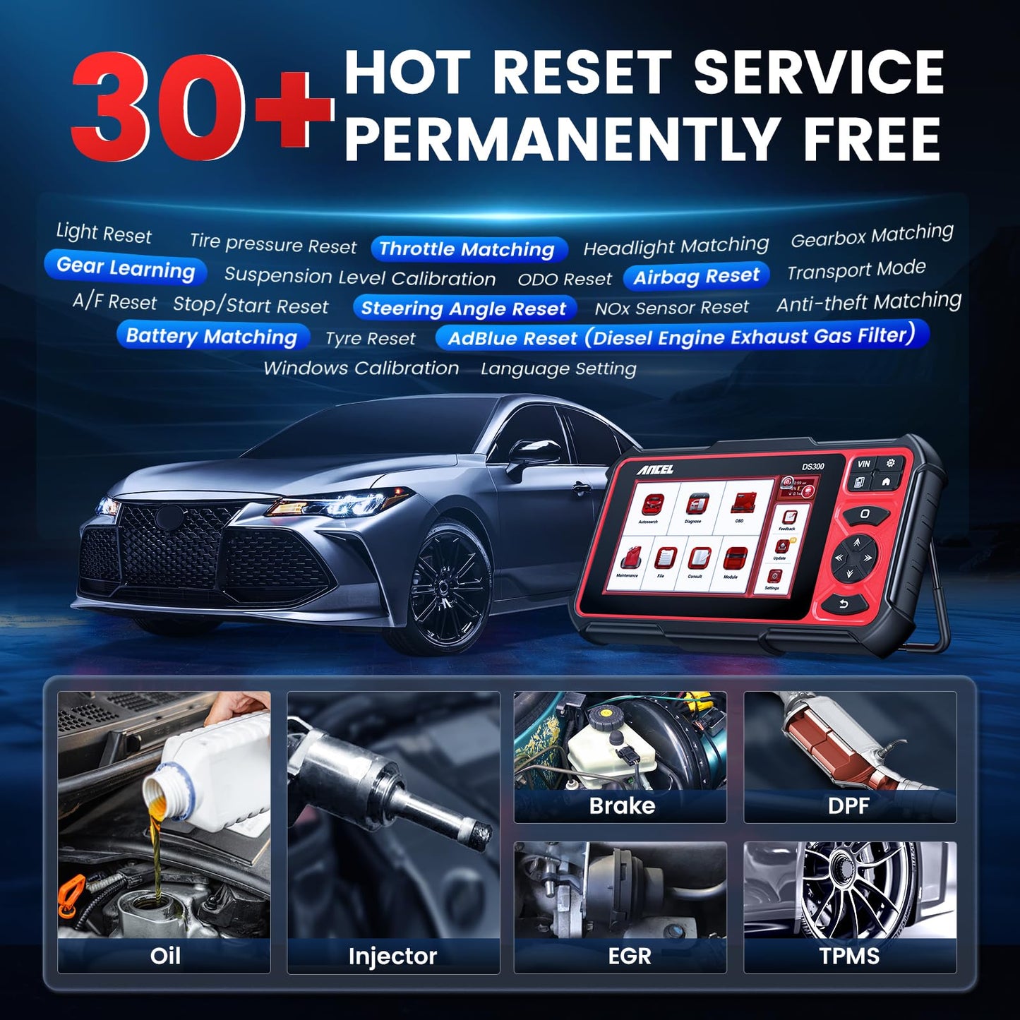 ANCEL DS300 Bi-Directional OBD2 Scanner with 30+ Resets & Full System Diagnostics