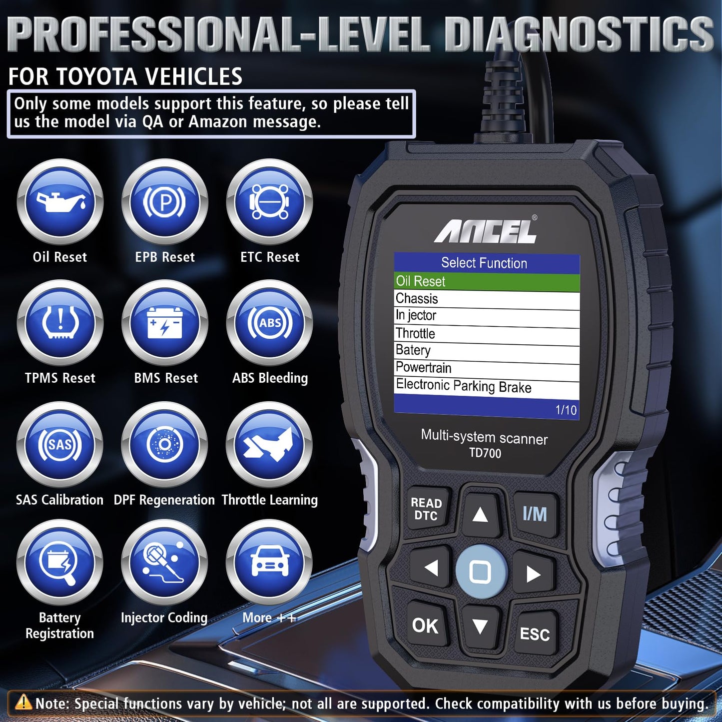 ANCEL TD700 OBD2 Scanner for Toyota Lexus Scion | Full System Code Reader