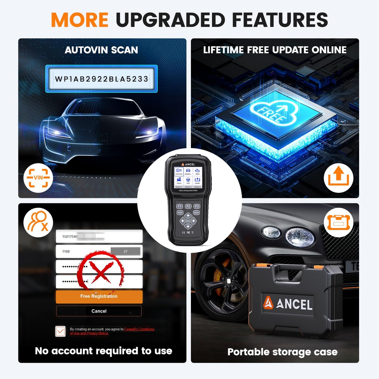 ANCEL AD610 Pro OBD2 Scanner with ABS SRS Diagnosis & Auto Bleed