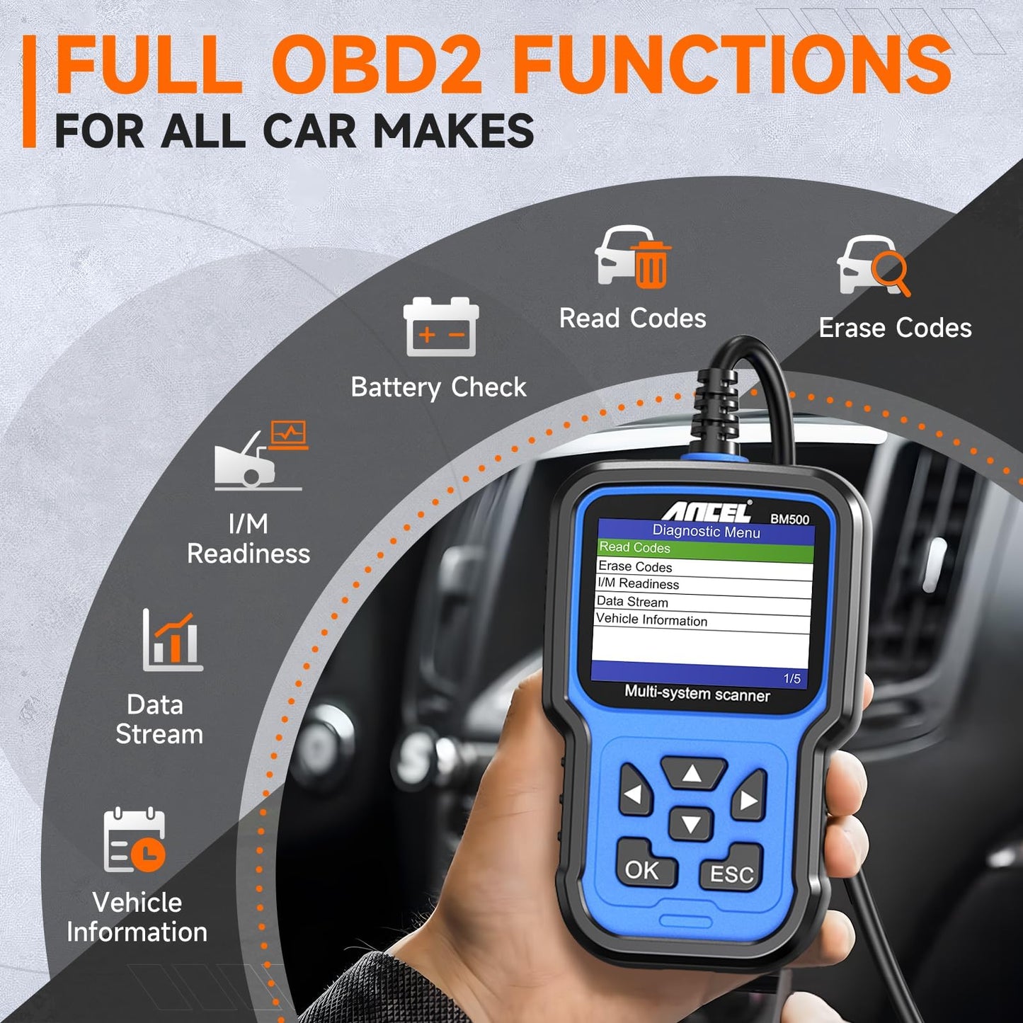 Ancel BM500 BMW MINI OBD2 Scanner with Battery Registration & Full System Diagnosis