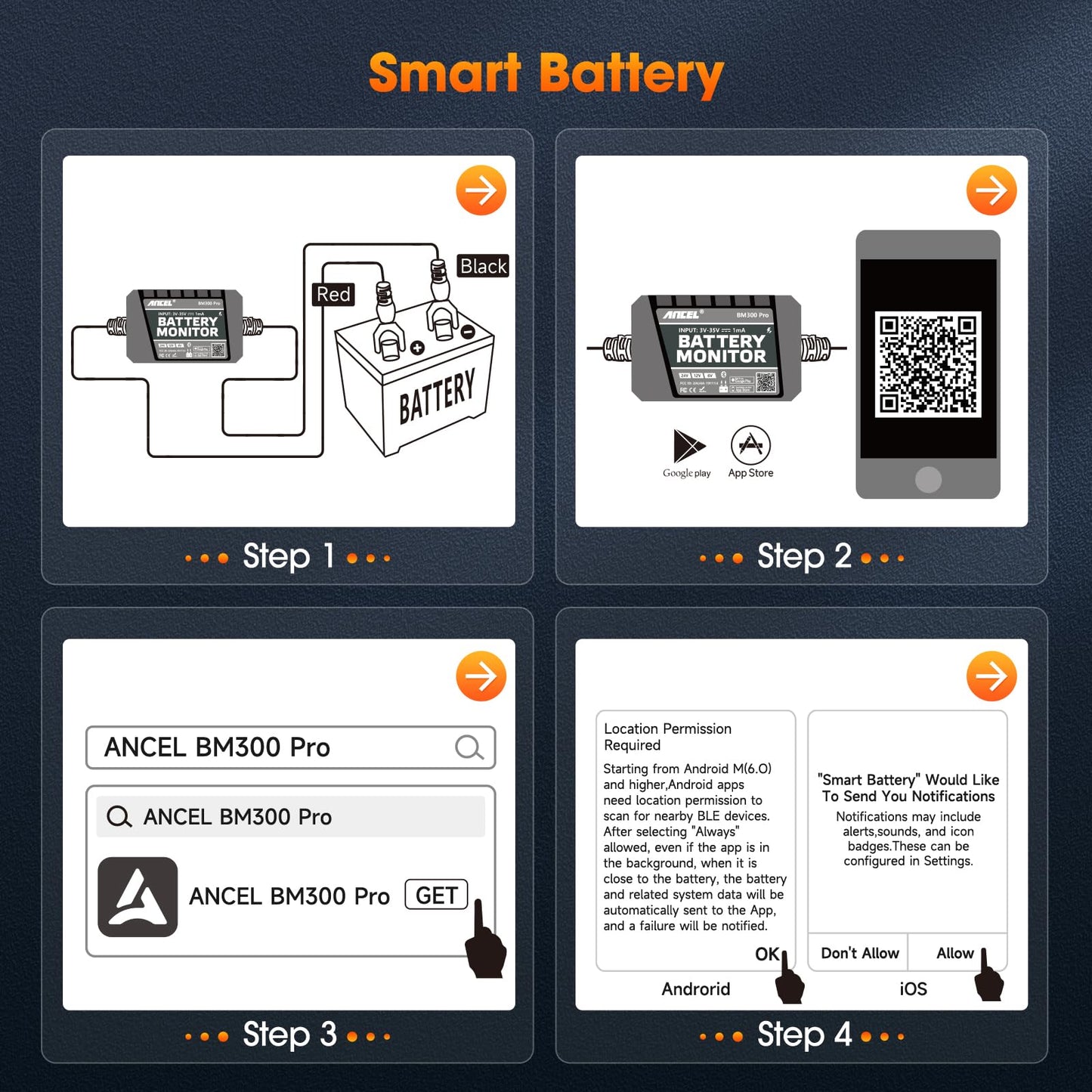 ANCEL BM300 Pro Bluetooth 5.3 Battery Monitor 6V-24V with IP67 Waterproof