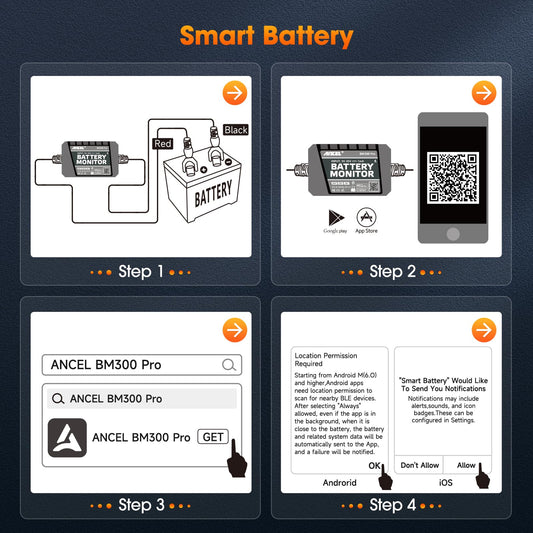 ANCEL BM300 Pro Bluetooth 5.3 Battery Monitor 6V-24V with IP67 Waterproof