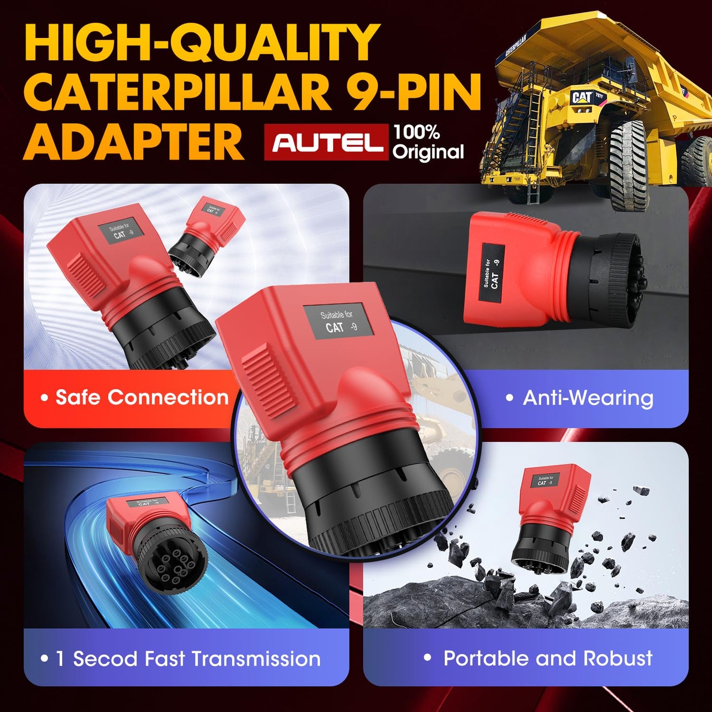 Autel CAT 9-Pin Adapter for MaxiSYS CV – Off-Highway Diagnostics