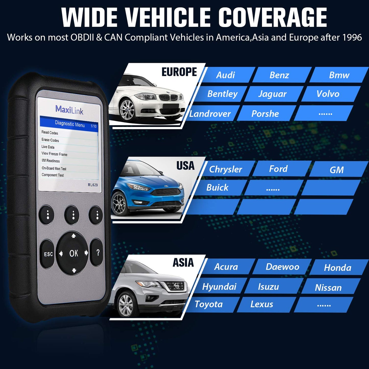 Autel MaxiLink ML629 OBD2 Scanner for ABS, SRS, Engine & Trans