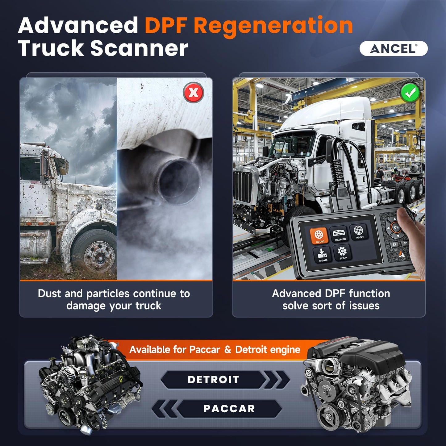 ANCEL HD431 Diesel Truck Scanner with DPF Regen & OBD2