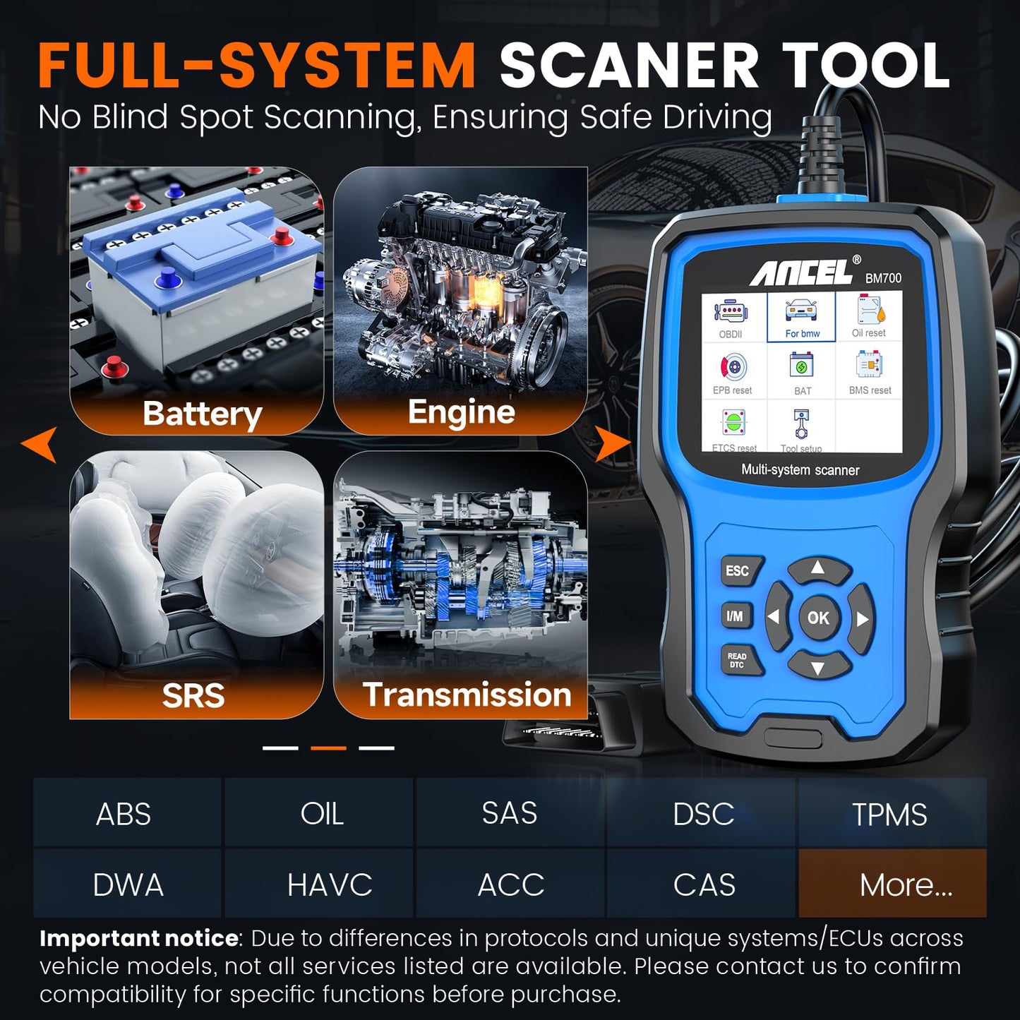 Ancel BM700 BMW Full System OBD2 Scanner with Battery Reset
