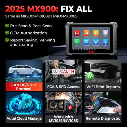 Autel MaxiCheck MX900 2025 OBD2 Scanner with 40+ Reset Services