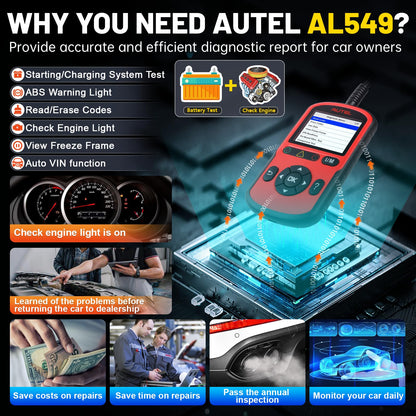 Autel AutoLink AL549 OBD2 Scanner – ABS, Battery Test, Live Data, DTC Reader, 2025 Upgrade of AL519