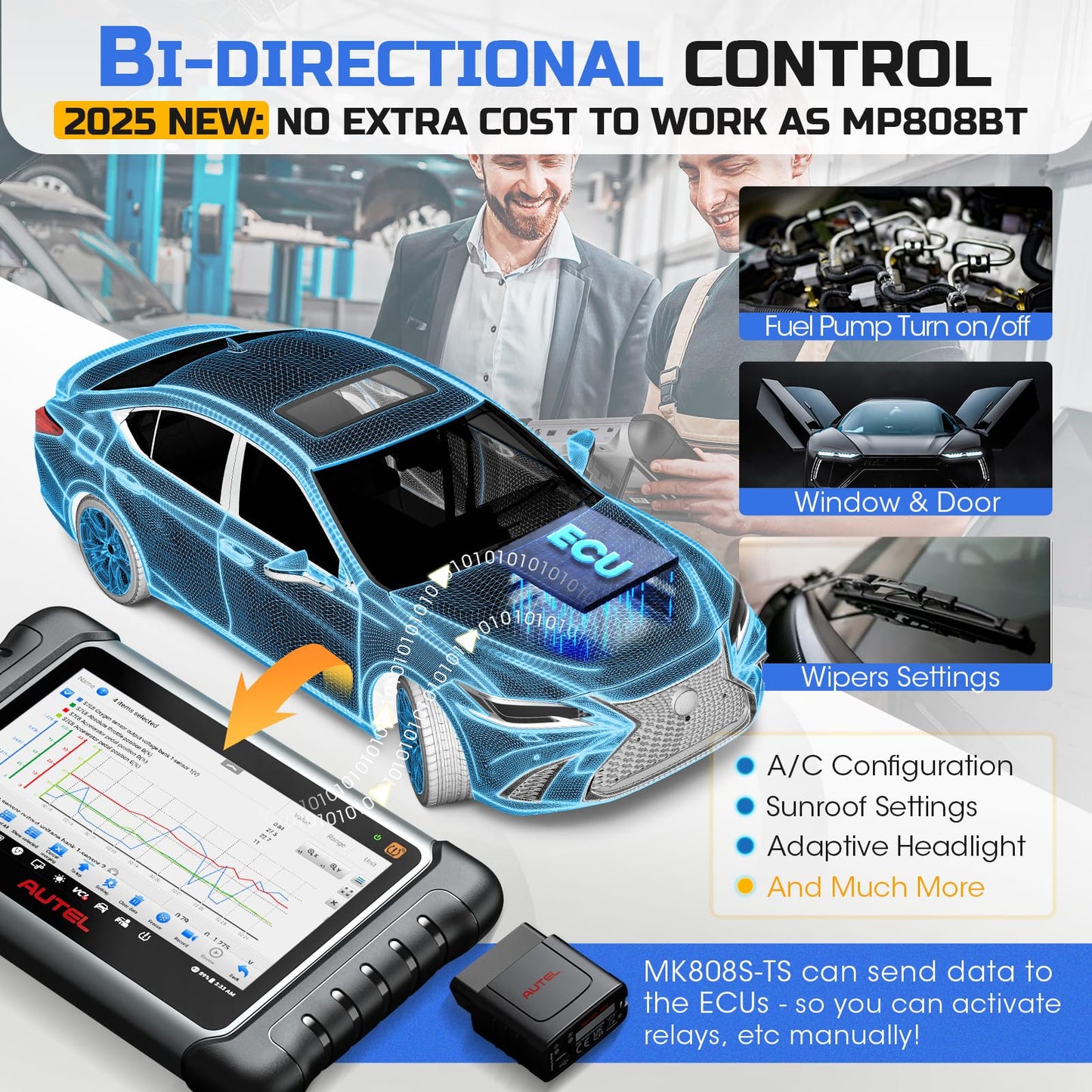 Autel MaxiCOM MK808S-TS OBD2 Scanner – 2025 TPMS & Bi-Directional Tool