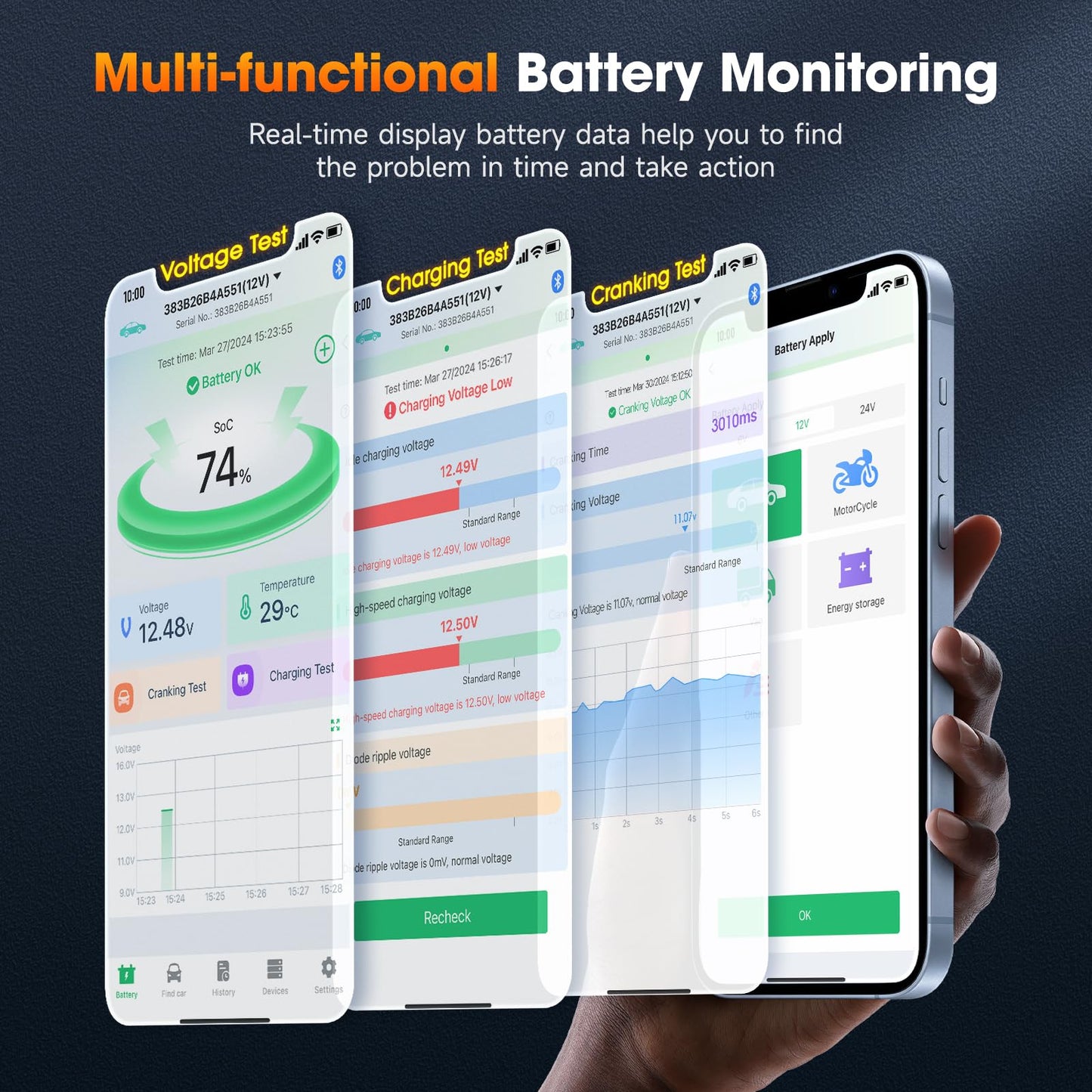 ANCEL BM300 Pro Bluetooth 5.3 Battery Monitor 6V-24V with IP67 Waterproof
