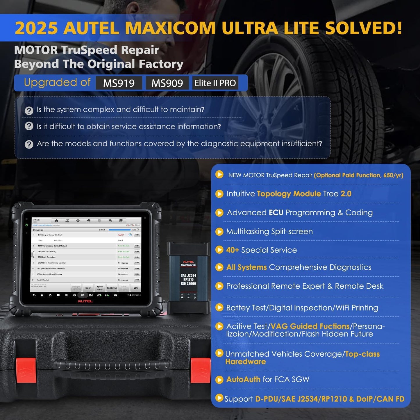 2025 Autel MaxiCOM Ultra Lite Scanner – Advanced ECU Coding & 40+ Services