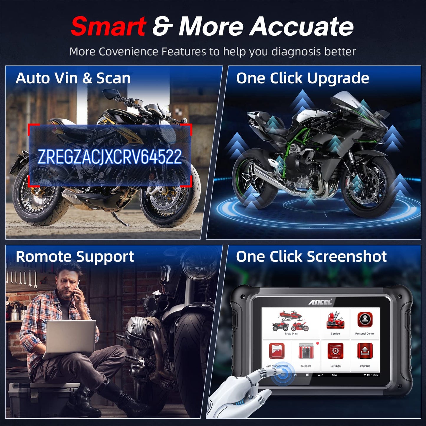 ANCEL MT700 Motorcycle OBD2 Scanner with 35+ Reset Functions & Full System Diagnostics