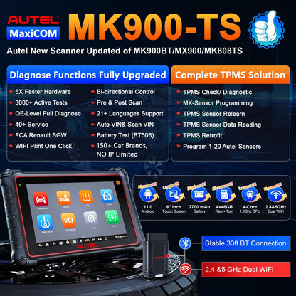 Autel MaxiCOM MK900-TS 2024 Scanner with Full TPMS & MV108S Endoscope