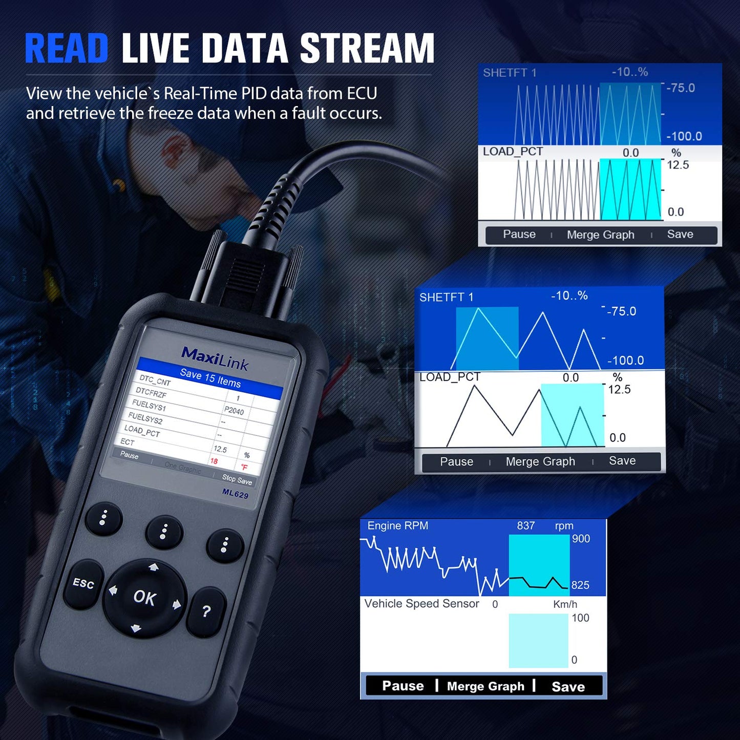 Autel MaxiLink ML629 OBD2 Scanner for ABS, SRS, Engine & Trans