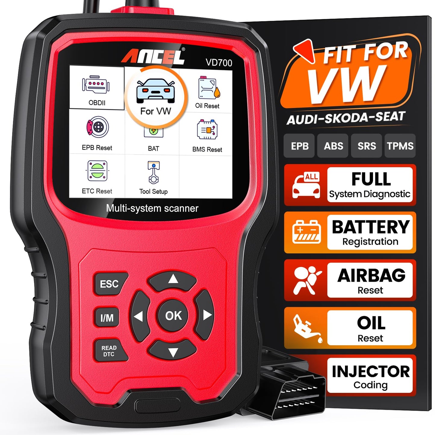 Ancel VD700 OBD2 Scanner for VW Audi Skoda Seat – Full System Diagnostic Tool
