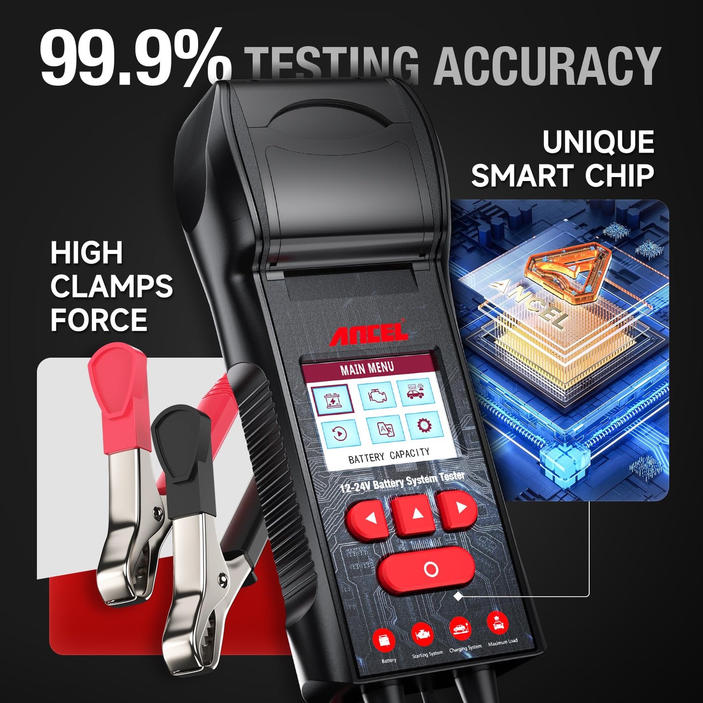 ANCEL BST600 Battery Tester with Printer - 12V/24V for Cars & Trucks