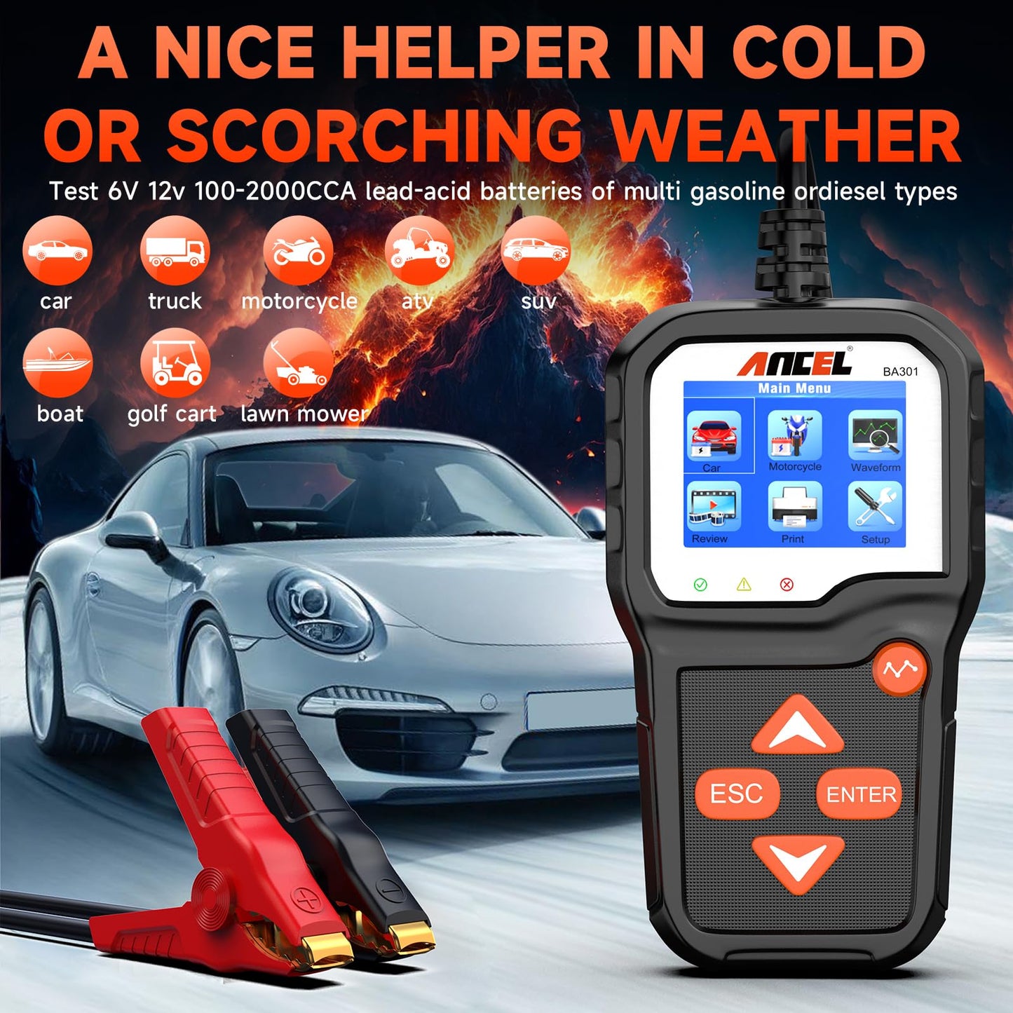 ANCEL BA301 6V & 12V Car Battery Tester with Cranking & Charging System Test