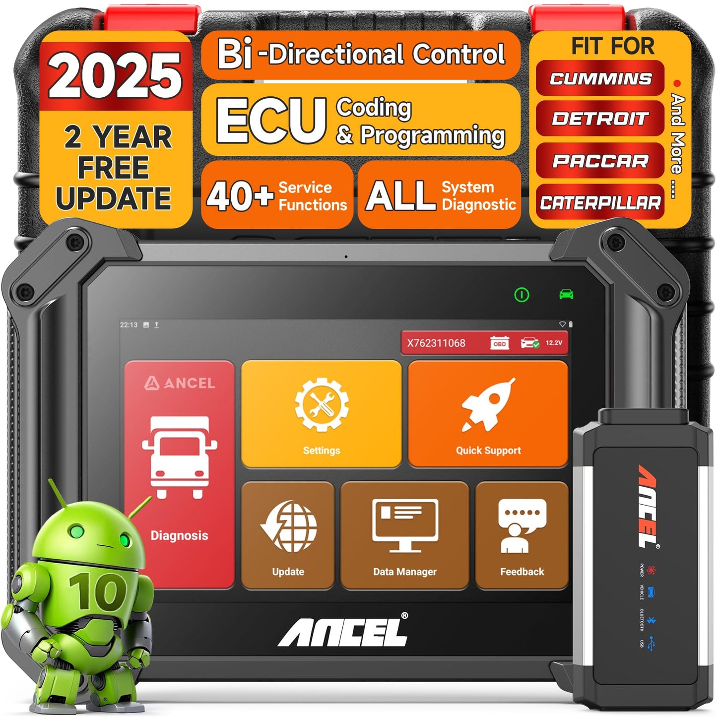 ANCEL V6HD Heavy Duty Truck Scanner 2024 with DPF Regen & ECU Coding