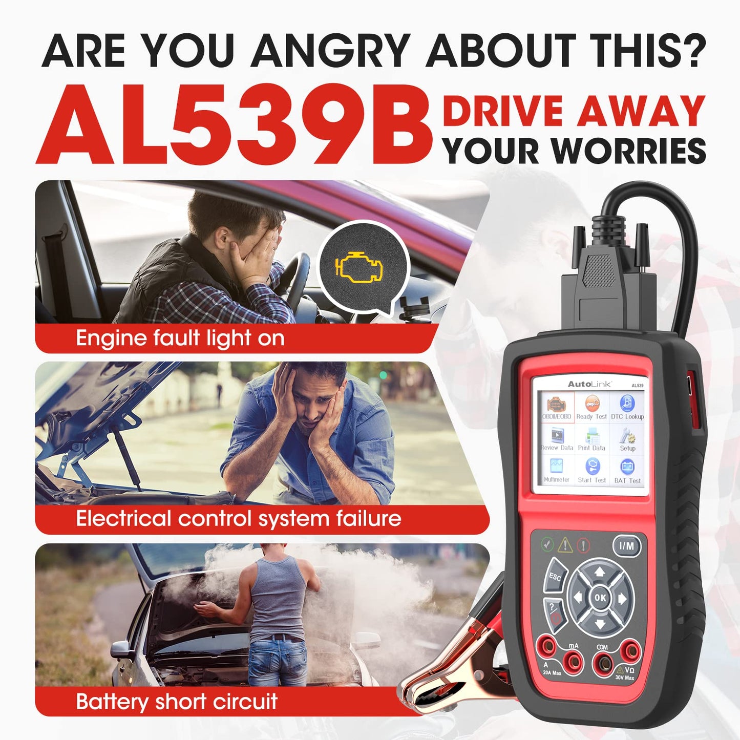Autel AL539B OBD2 Scanner & Battery Tester 3-in-1 Tool