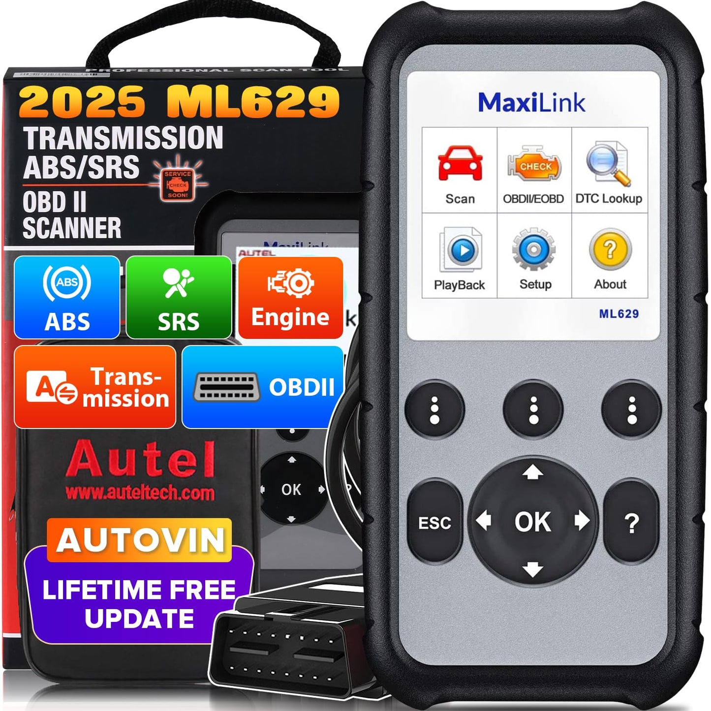 Autel MaxiLink ML629 OBD2 Scanner for ABS, SRS, Engine & Trans