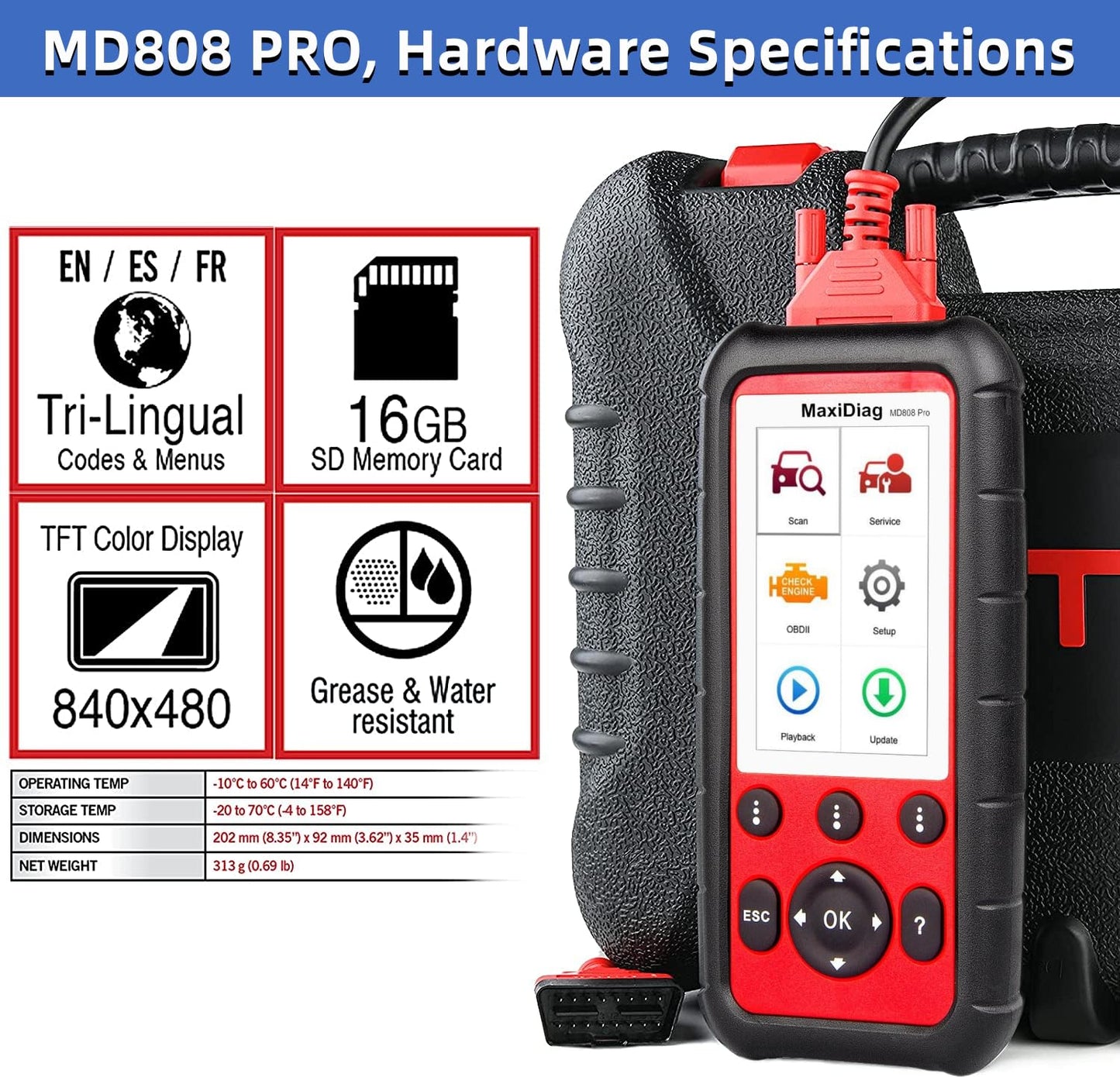Autel MaxiDIAG MD808 Pro Full-System OBD2 Diagnostic Scanner