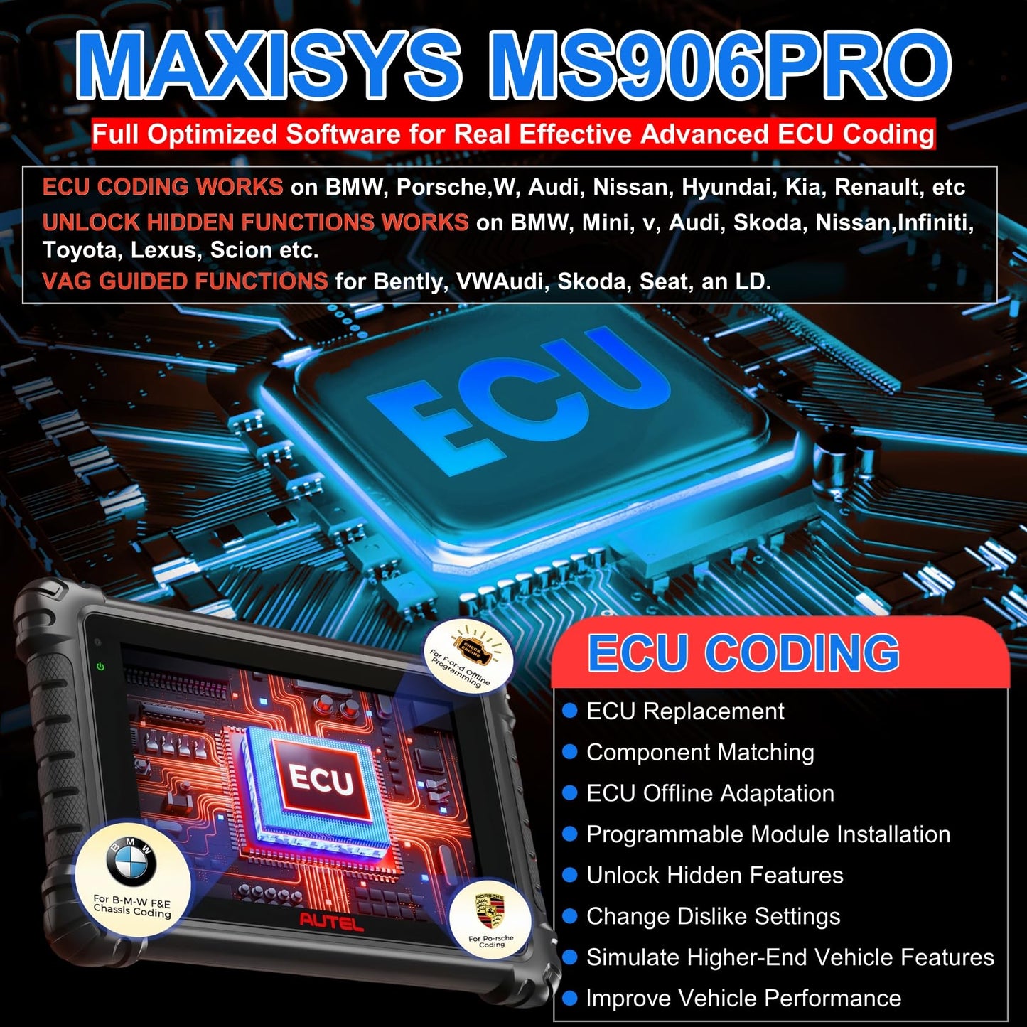 Autel MaxiSys MS906 Pro 2025 ECU Coding OBD2 Scanner with 36+ Services