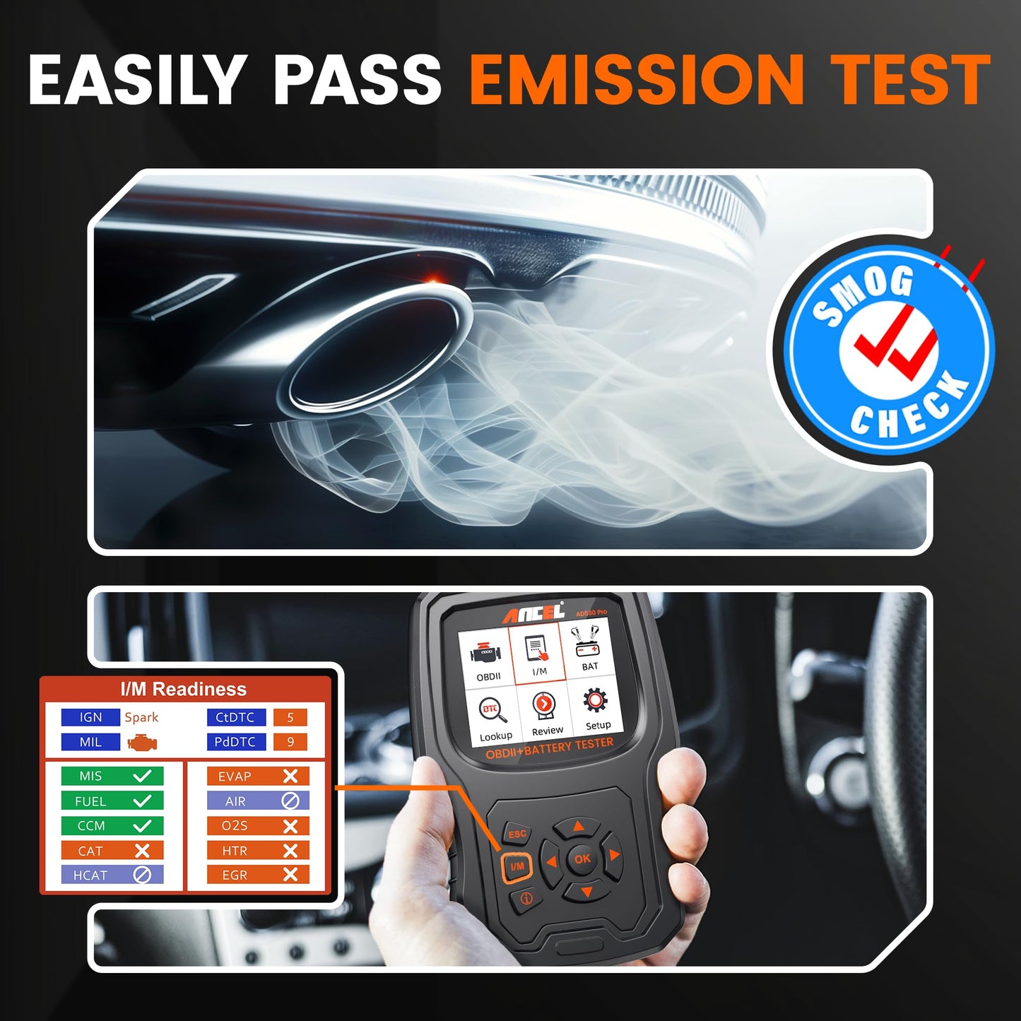 ANCEL AD530 PRO 2-in-1 OBD2 Scanner & Battery Tester for 1996+ Cars