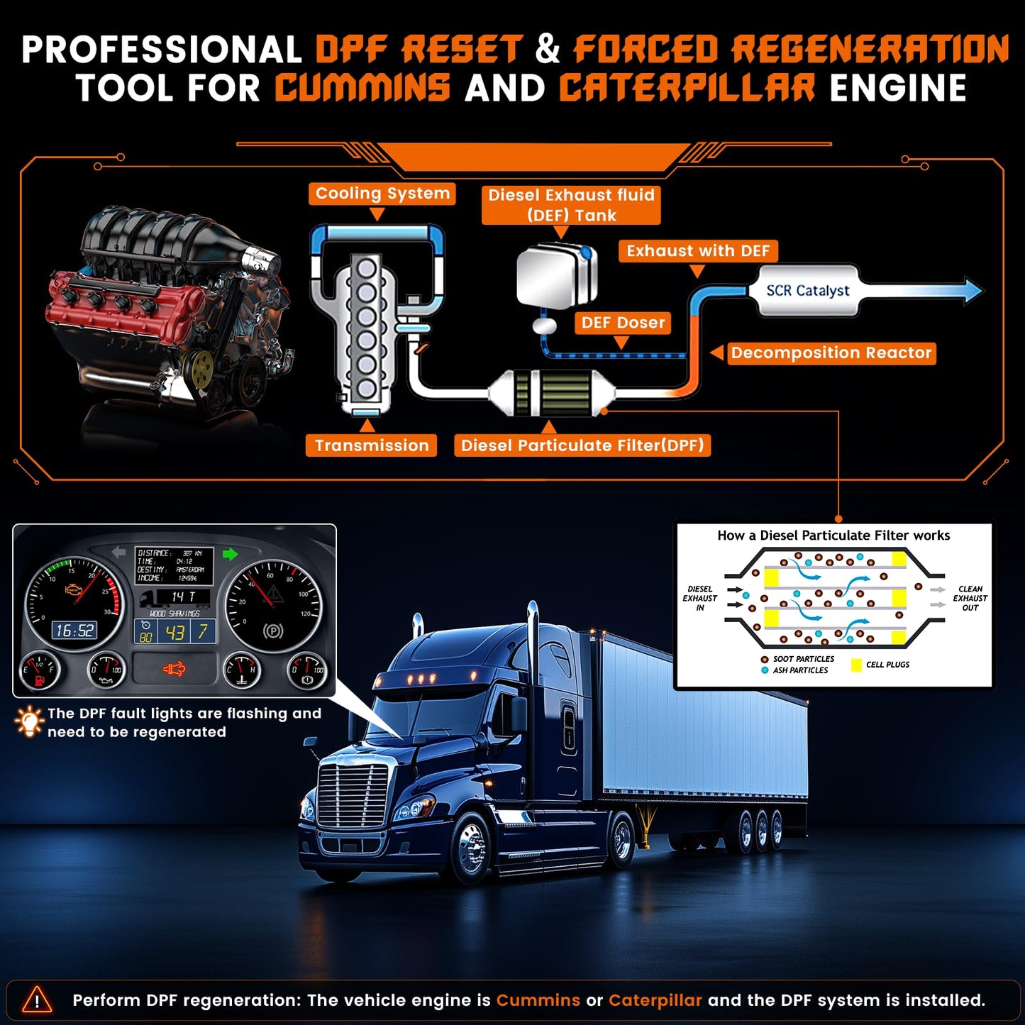 ANCEL HD430 Heavy Duty Truck Scanner with DPF Reset for Cummins & Caterpillar