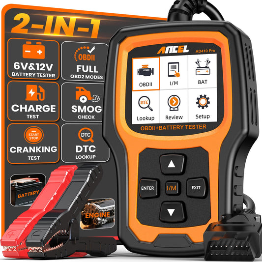 ANCEL AD410 PRO 2-in-1 OBD2 Scanner & 6V/12V Battery Tester for Cars & Motorcycles