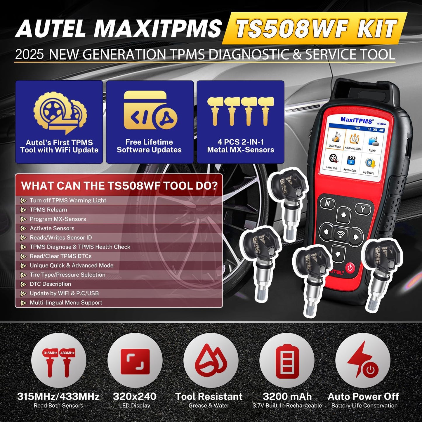 Autel MaxiTPMS TS508WF KIT WiFi TPMS Tool + 4PCS MX-Sensors
