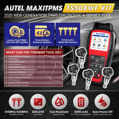 Autel MaxiTPMS TS508WF KIT WiFi TPMS Tool + 4PCS MX-Sensors